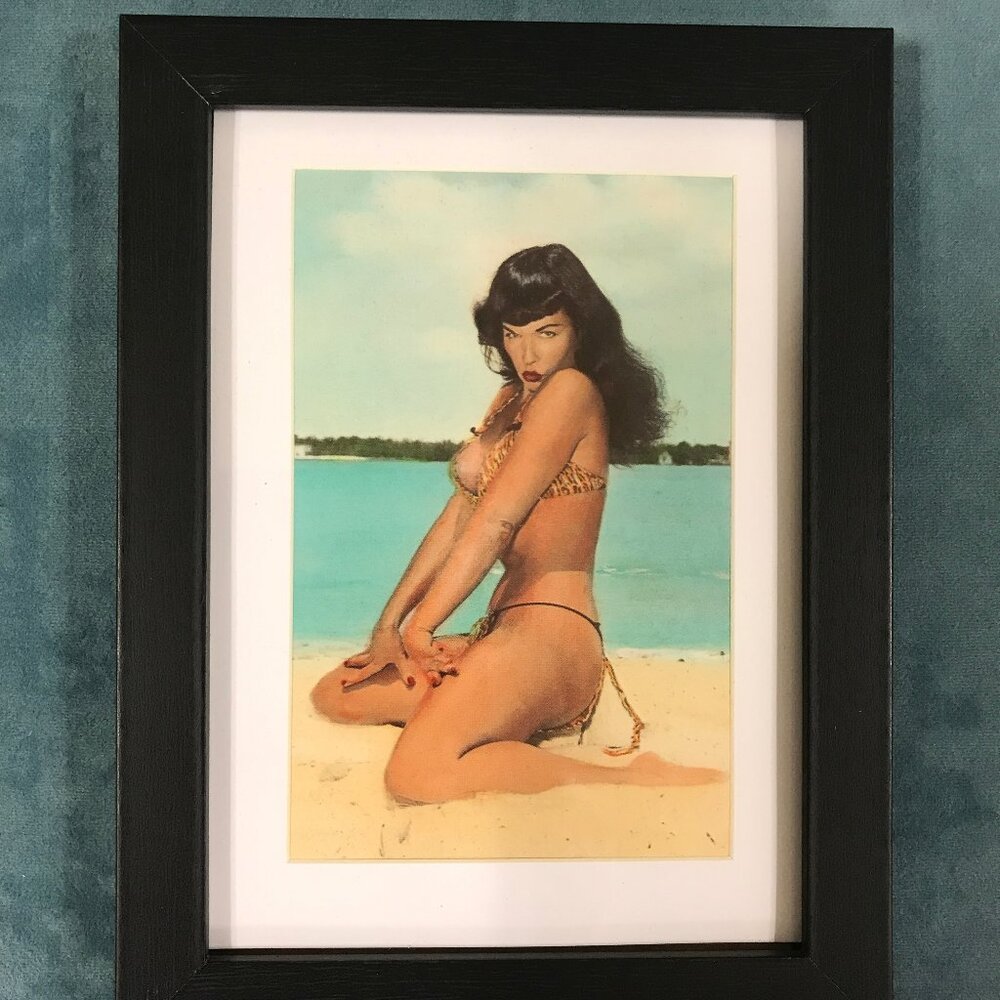 Bettie Page Pin Up Girl Matted and Framed Postcard/Print 6” x 8"Photo by Bunny Y